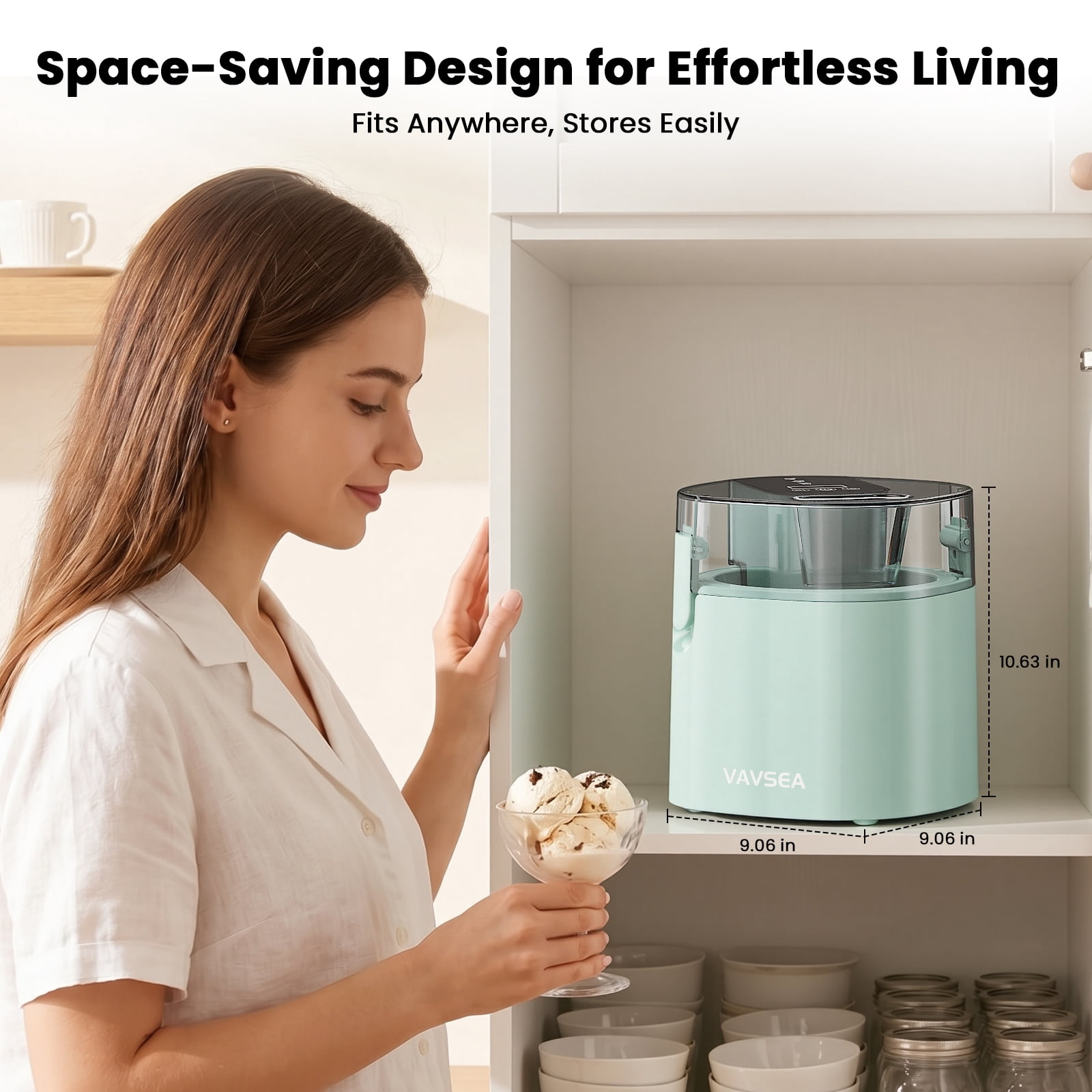 VAVSEA 1.6 Qt Ice Cream Maker, Easy Make Ice Cream Machine, Make Homemade Ice Cream, Gelato, Sorbet, Frozen Yogurt, Automatic No Salt/Ice Needed, Digital Controls, Healthy Recipe Guide