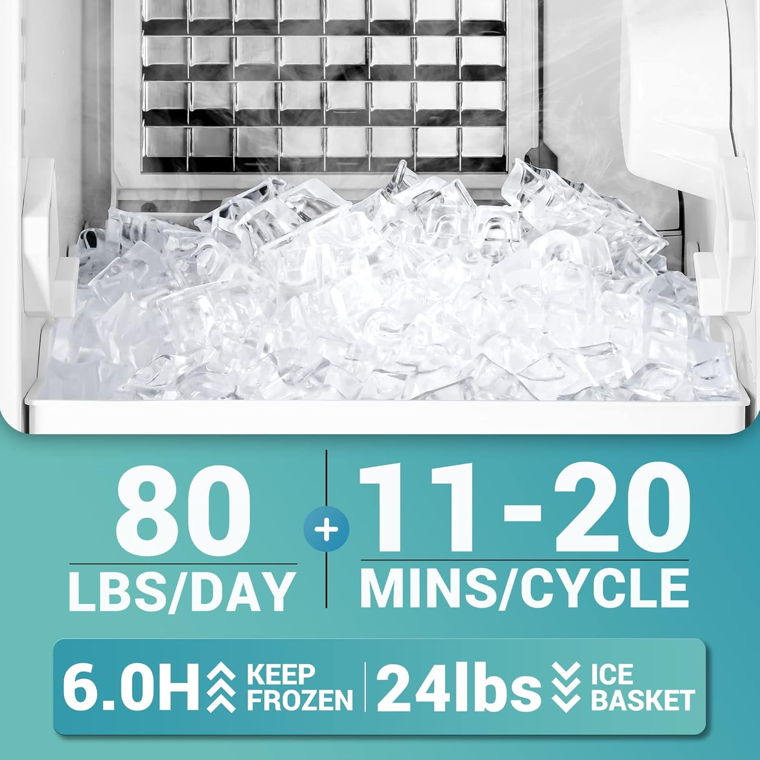 EUHOMY Commercial Under Counter Ice Maker Machine,80 Lb/Day Auto-Cleaning & 24H Timer, Gravity Drainage,Stainless Steel Built-in Freestanding Ice Maker, 24 Lb Storage, Ideal for Commercial & Home Use