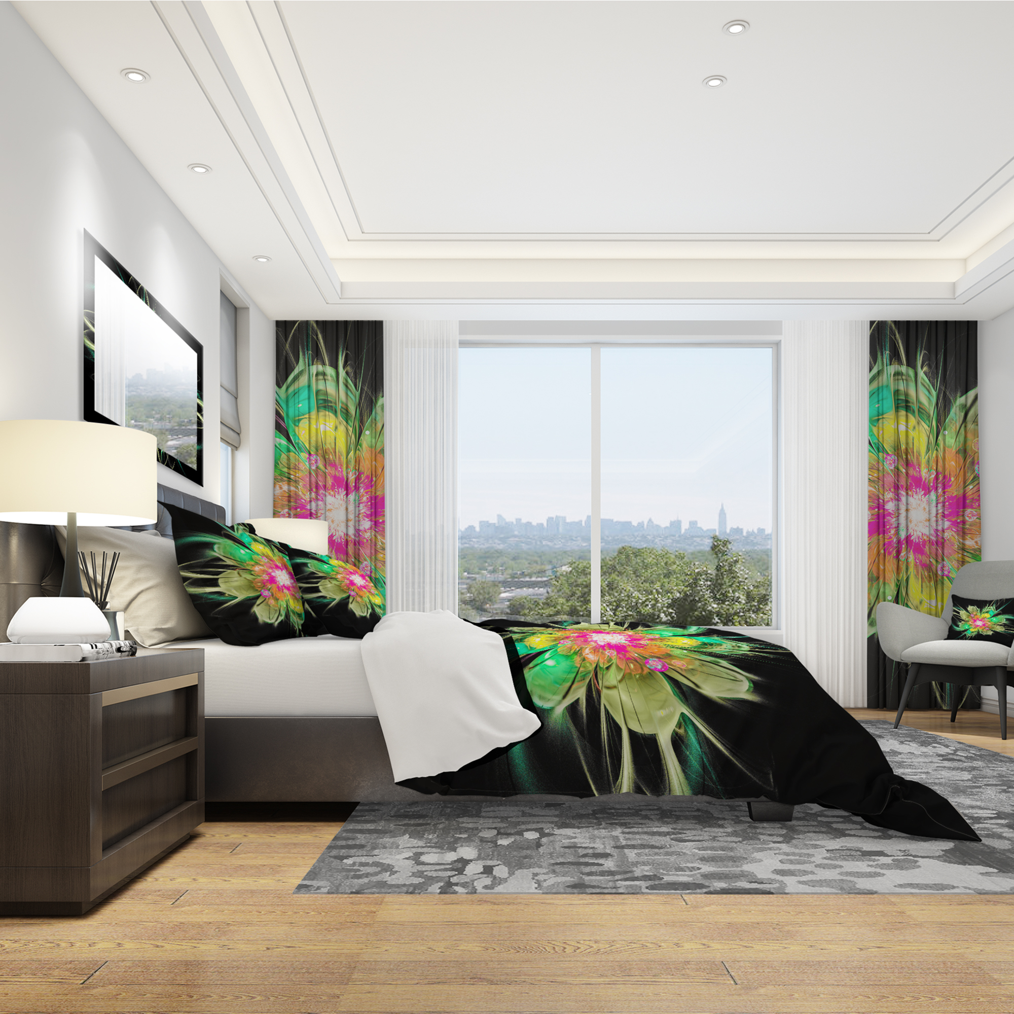 Designart 'Ideal Fractal Flower Digital Art in Green' Modern & Contemporary Duvet Cover Set