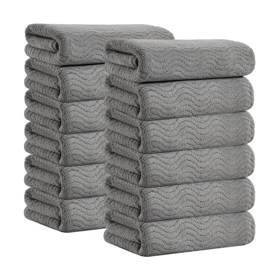 Jessy Home 12 Pack Dark Gray Hand Towel Set 16"x31" Soft Highly Absorbent Quick Dry Bathroom Towels 600 GSM Microfiber Plush Towels