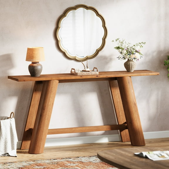TRIBEWOOD 70.9" Solid Wood Console Table, Narrow Long Sofa Table Behind Couch for Living Room, Brown