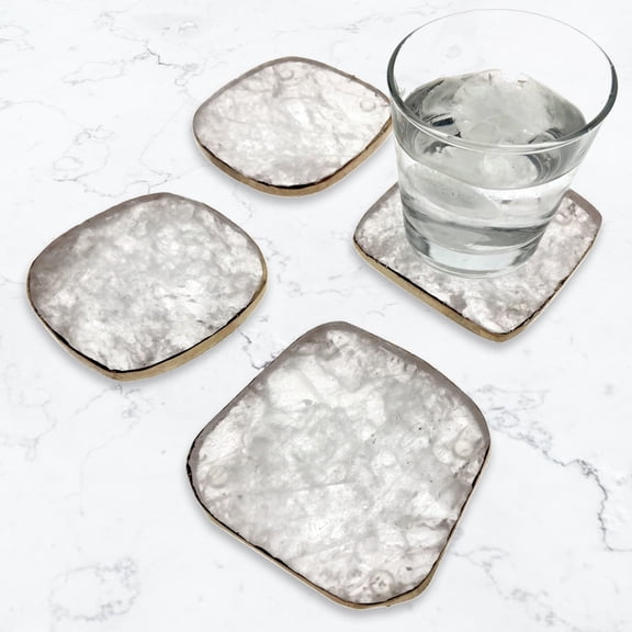 Modern Home Set of 4 Natural Rock Crystal Quartz Stone Coasters (Gold)