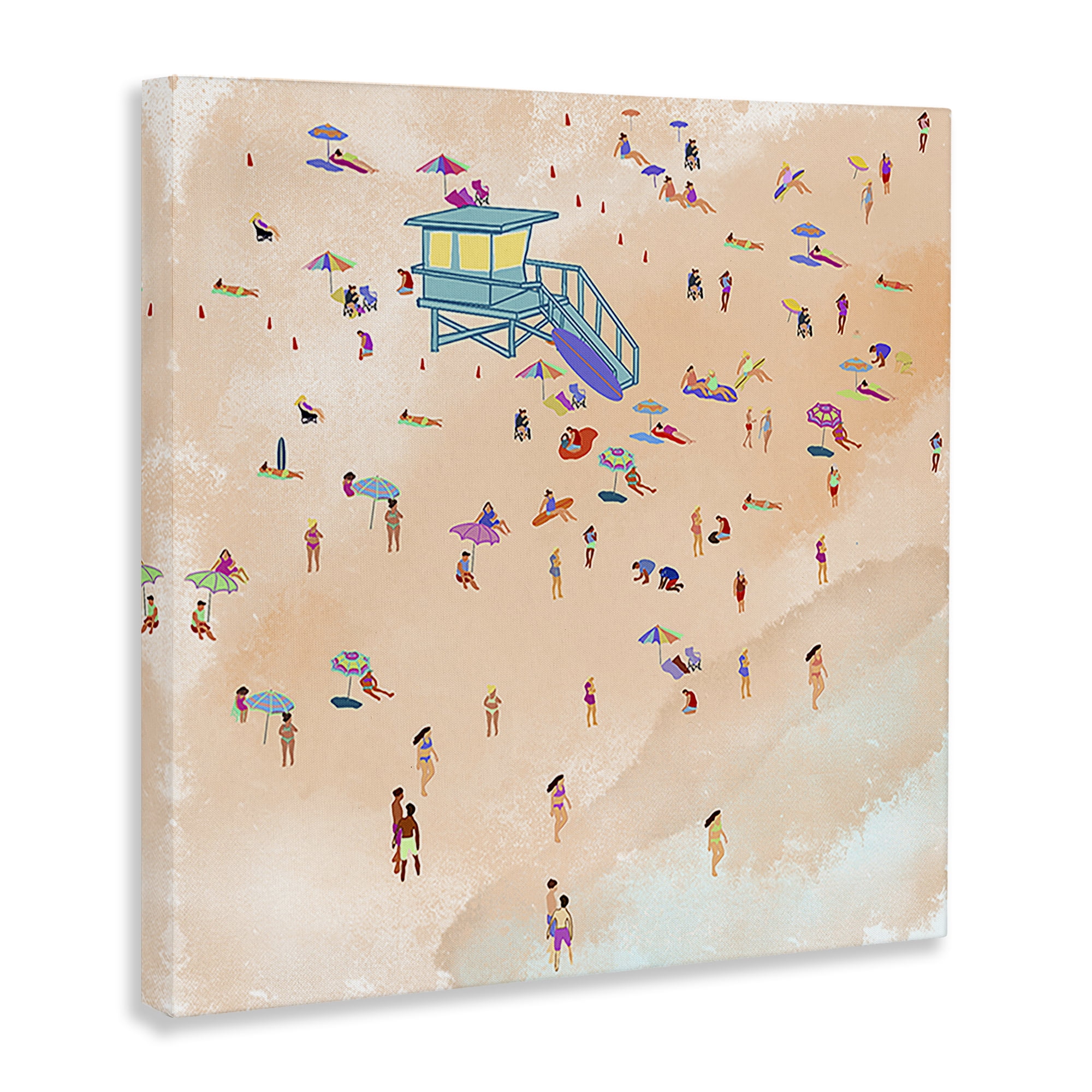 Stupell Industries Scatted Summer Beachgoers People Painting Wrapped Canvas Art Print Wall Art, 17 x 17