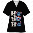 thumbnail image 3 of Blusa de uniforme de trabajo con cuello en V y cordón de manga corta con estampado de dibujos animados de Disney Stitch para mujer, 3 of 5