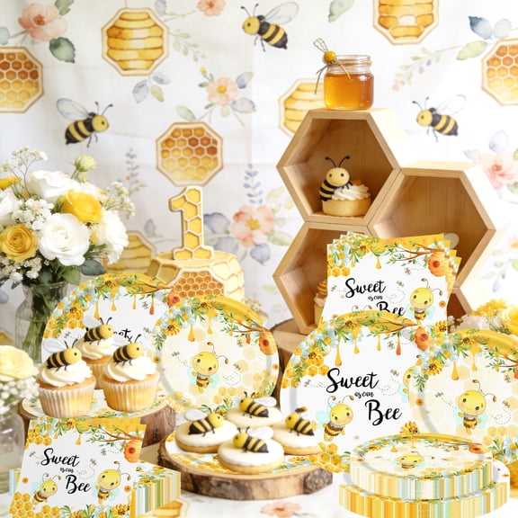 Sweet as Can Bee Party Supplies Set - Bee Themed Paper Plates & Napkins for Showers Birthdays & Outdoor Gatherings