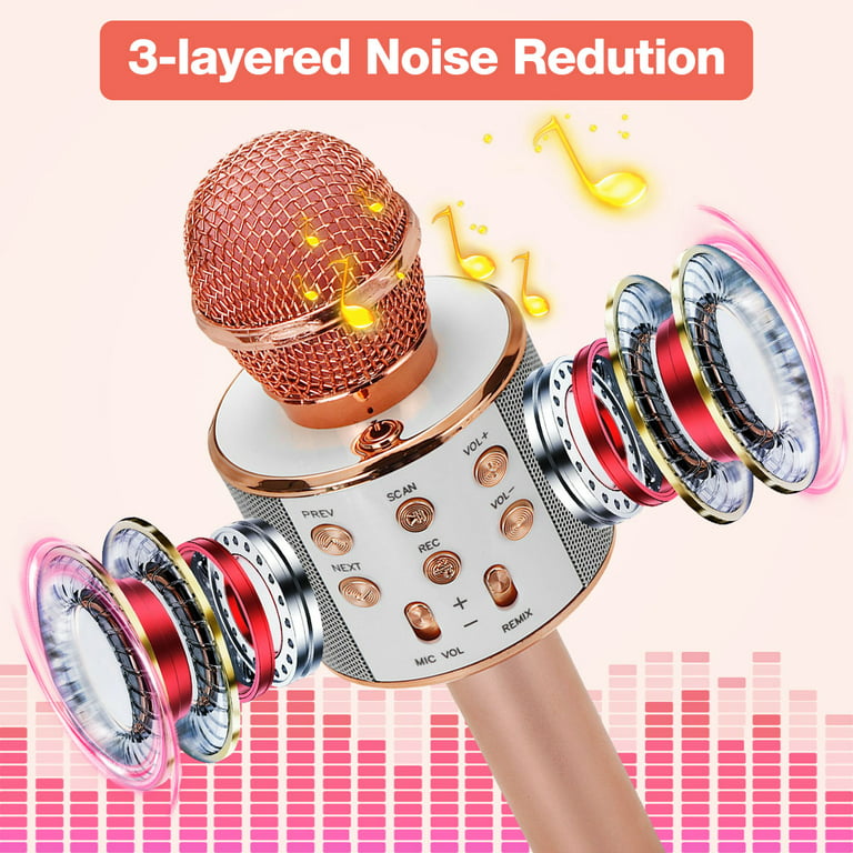 Karaoke Bluetooth Microphone with Speaker Magic Voices, Record Function,  Handheld Wireless Microphone for Kids Party KTV Gifts 