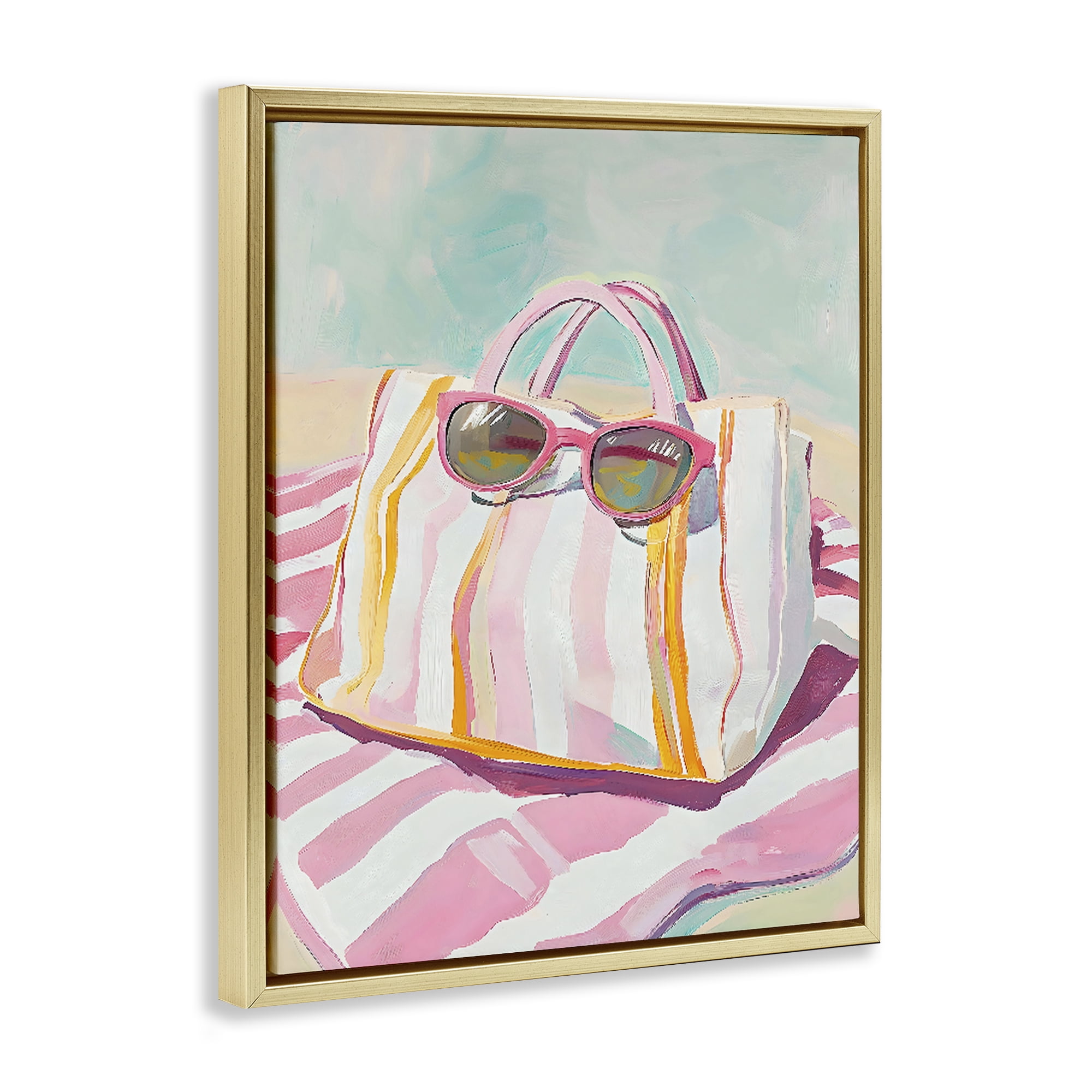 Stupell Industries Beach Bag & Sunglasses Gold Framed Floater Canvas Wall Art, design by The Prints Vibe