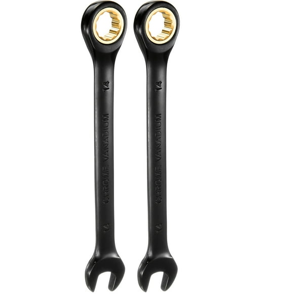 Uxcell 2Pcs Ratcheting Wrench 14mm Metric Open End Wrench 72-Teeth CR-V Steel 12 Point Nickel Plated Combination Ratchet Wrench