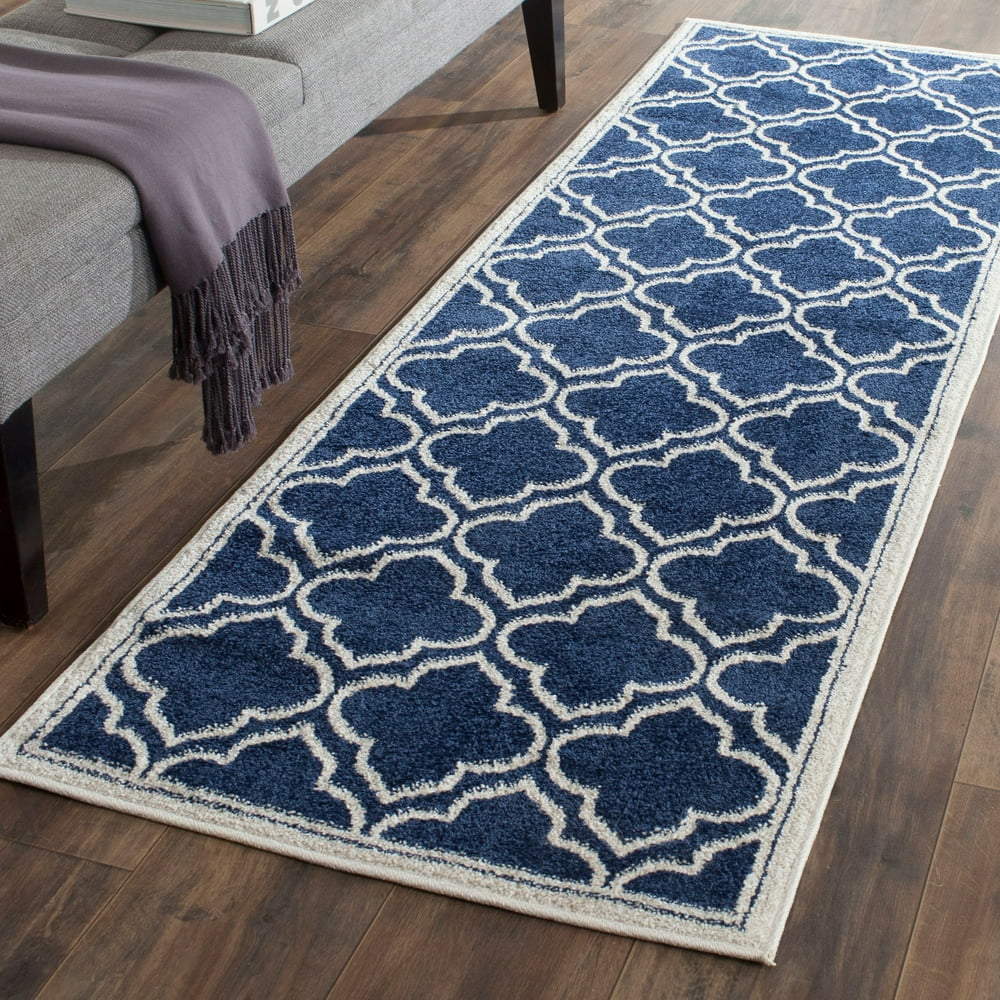 SAFAVIEH Amherst Mason Geometric Runner Rug, Navy/Ivory, 2'3" x 7