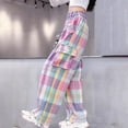 thumbnail image 2 of Cargo Pants for Girls Plaid Printed Wide Leg Kids Pants with Pockets Trendy Streetwear Jogger Trousers 5-14 Years, 2 of 7