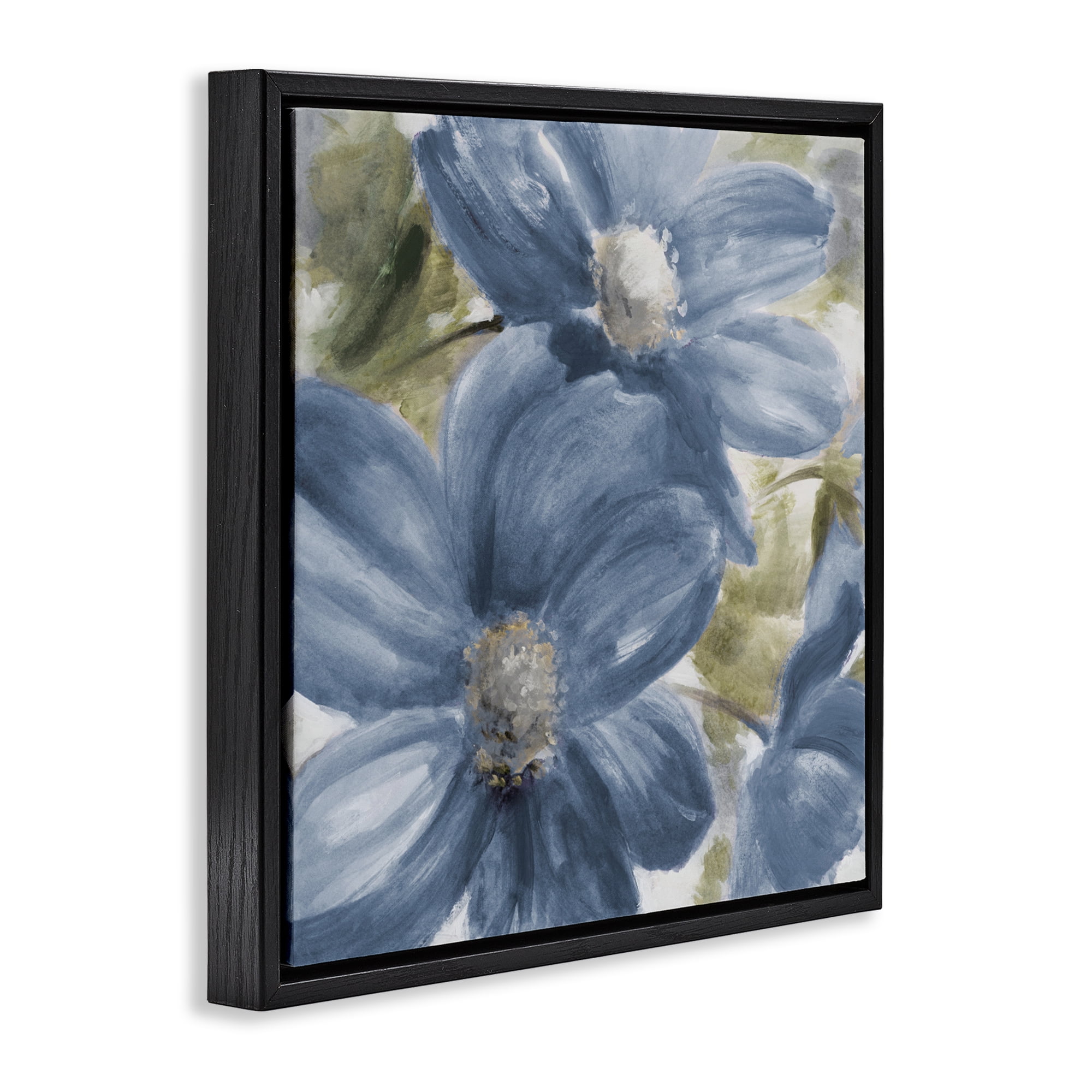 Stupell Industries Walk In Beauty Blue Flowers Black Framed Floater Canvas Wall Art, design by Lanie Loreth