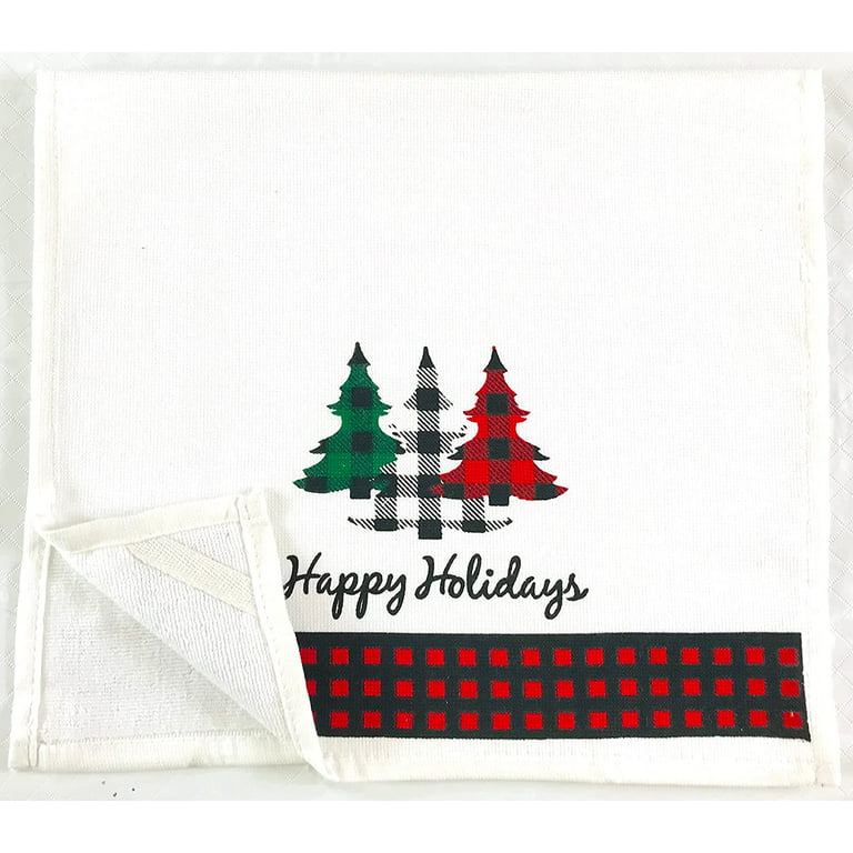 Farmhouse Christmas Kitchen Hand Towels: Postal Country Truck and Trees  Herringbone Cotton Weave with Decorative Checkered Prints on Terrycloth  with