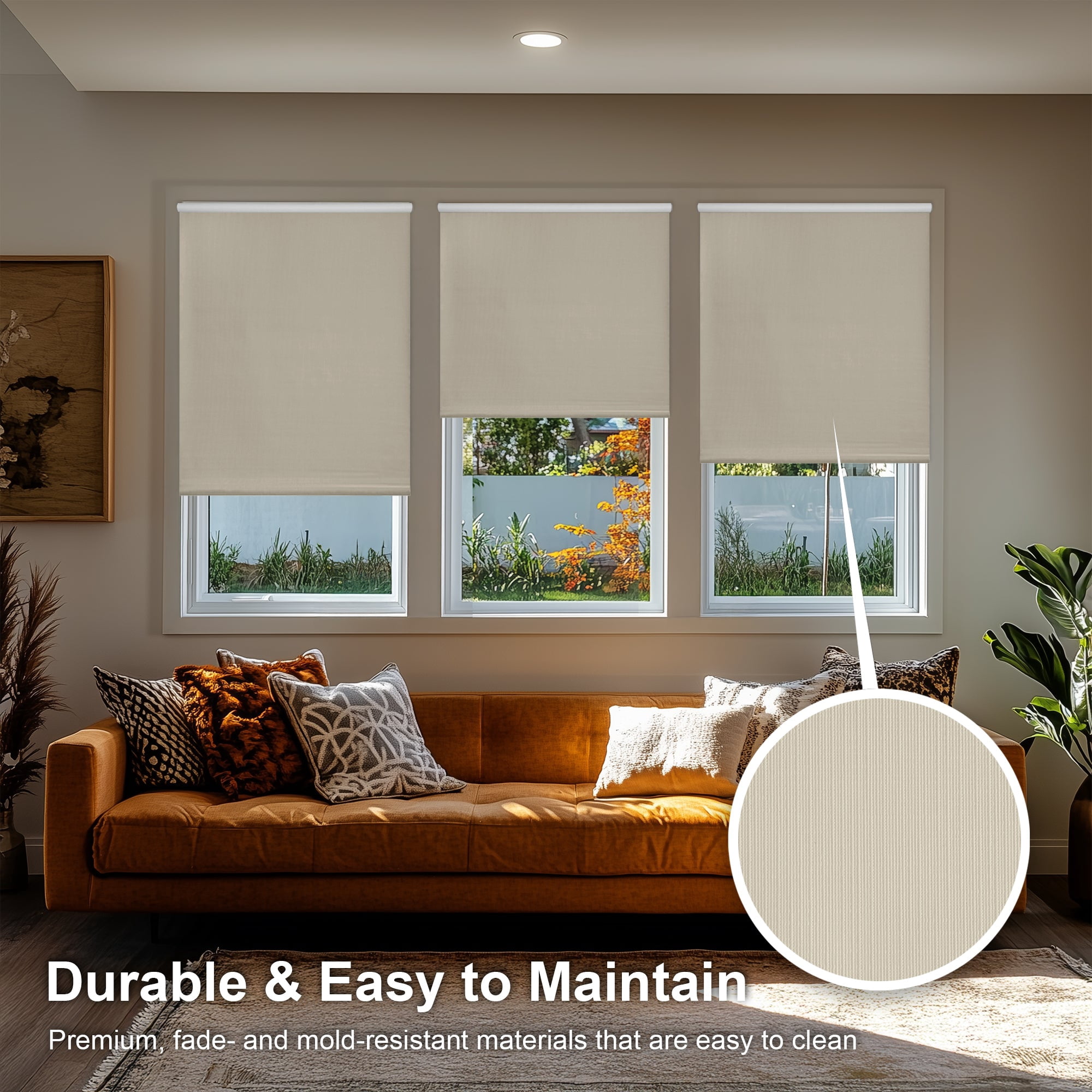Chicology Textured Blackout Roller Shades | Cordless Light Filtering Window Blinds |52.25"W X 64"H| Decorative Privacy Shades for Home, Bedroom, Living Room, Kitchen | Easy Install | Sand