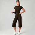 thumbnail image 2 of KPOPLK Womens 2 Piece Workout for Summer Fall Athletic Gym Pilates Yoga Slim Fit Short Sleeve Tee Shirt and Pant Outfit Set Coffee,Size L, 2 of 7