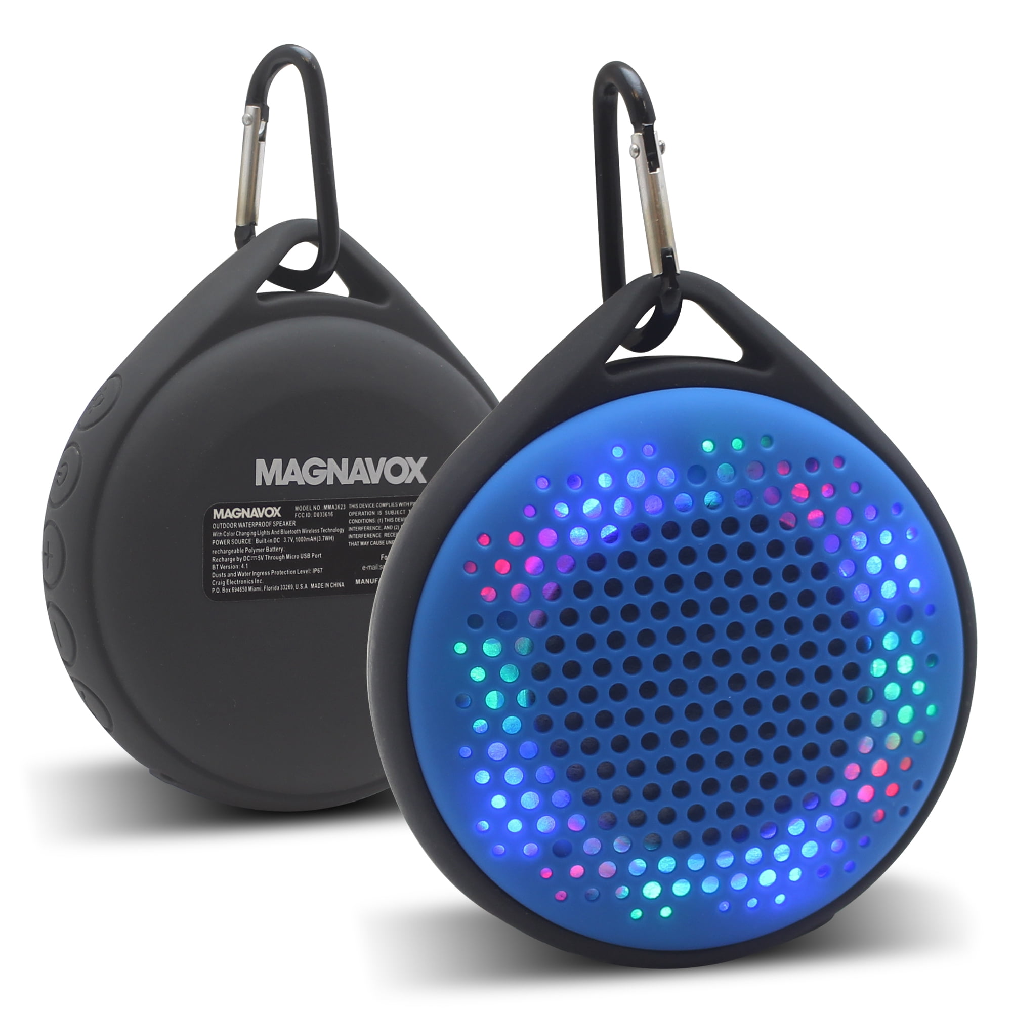 Magnavox Outdoor Waterproof Speaker With Bluetooth And Color Changing Lights Blue Mma3623bl Walmart Com Walmart Com
