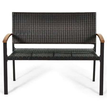 Patiojoy Rattan Loveseat Bench Weather-Resistant Steel Frame for Yard and Garden