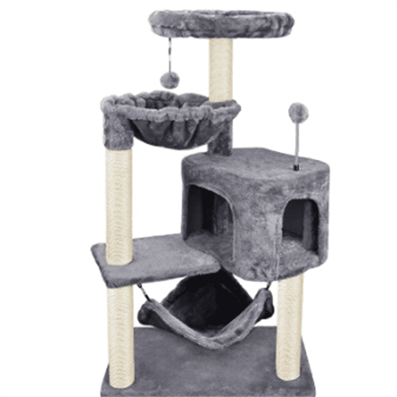 Cat Tree with Cat Condo and Big Hammock, Grey
