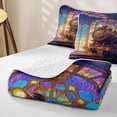 thumbnail image 4 of Castle Fairy Stained Glass Train Twin Quilt Set,Art Deco Station Twin Coverlet Set for Themed Bedroom,Purple Gold, 4 of 7