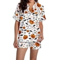 thumbnail image 4 of BovemsiShort Sets for Women Halloween Pumpkin Print Short Sleeve Button Shirt & Shorts, Plus Size Matching Sets Women ClothingWhite L, 4 of 4