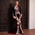 thumbnail image 6 of Women's Halloween Skeleton Costume, Gothic Witch Dress with Long Sleeves and Round Neck, Medieval Renaissance Cosplay Dress for Halloween Party, Costume Events & Themed Parties, 6 of 7