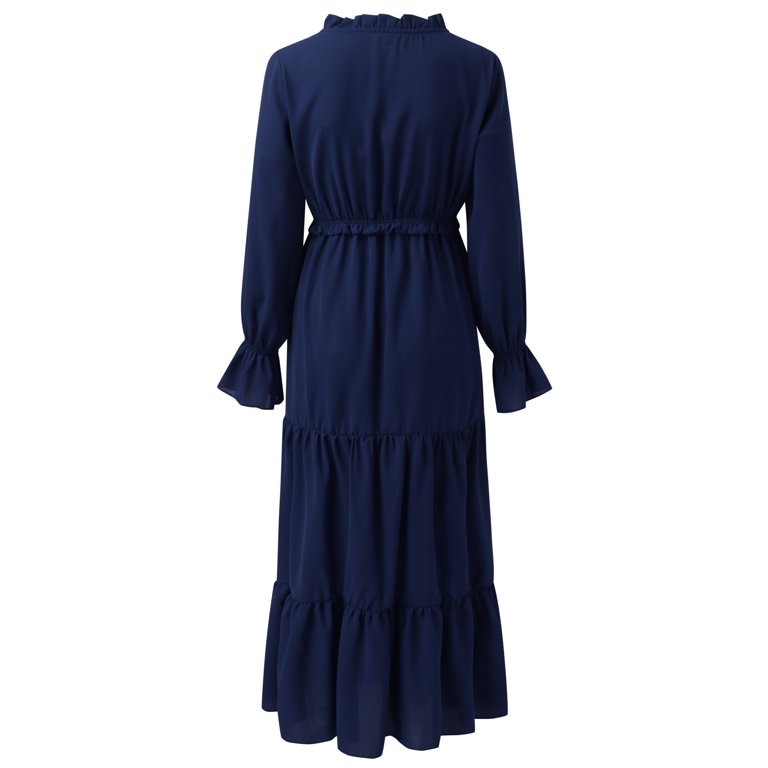 european fall dresses Casual Dresses for Women Winter Fall Long Sleeve Solid Color Lace Up  European American Style Long Dress
