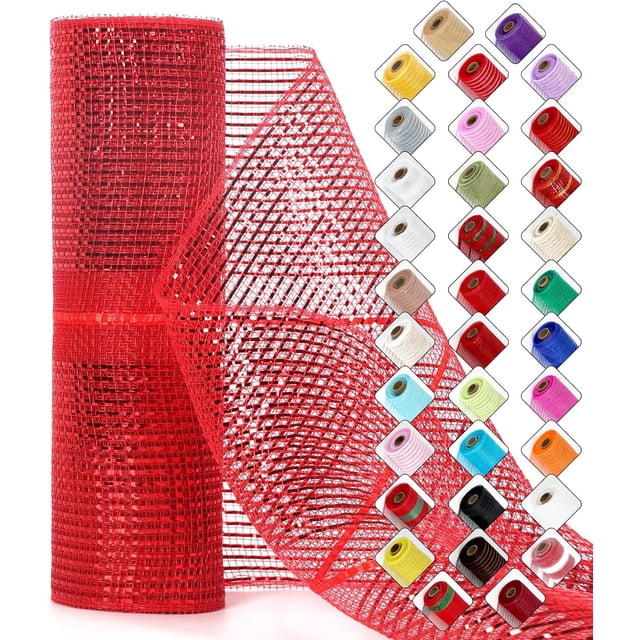 Mesh Ribbon for Wreaths 10 Inch x 30 Foot Wreath Mesh Rolls with Shiny Metallic Foil for Easter Christmas Party Wedding Home Decor DIY Craft Projects and Gift Wrapping