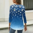 thumbnail image 4 of WTOBBY Women's Christmas Snowflake Tree Print V-Neck Decorative Button 3/4 Sleeve T-Shirt, Ladies Holiday Fashion Top for Seasonal Wear, Comfortable Casual Blouse,Blue L, 4 of 5