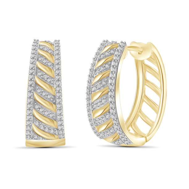 White Diamond Accent 14kt GoldPlated Hoop Earrings