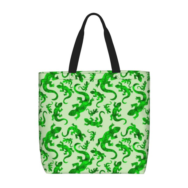 Fotbe Green Lizard Bolsa Tote con Estampado para Mujer, Bolsos con Cremallera, Bolsa de Hombro Casual de Gran Capacidad con Bolsillos Internos