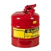 Justrite Type I Galvanized Steel Flammables Safety Can, 5 Gallon Capacity, Red Red 5 Gallon Can