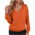 thumbnail image 2 of NTACZA Plus Size Women Sweaters Loose Fitting V Neck Orange Sweater Long Sleeve Pullover Cozy Knit Tops Jumper for Women XL, 2 of 7