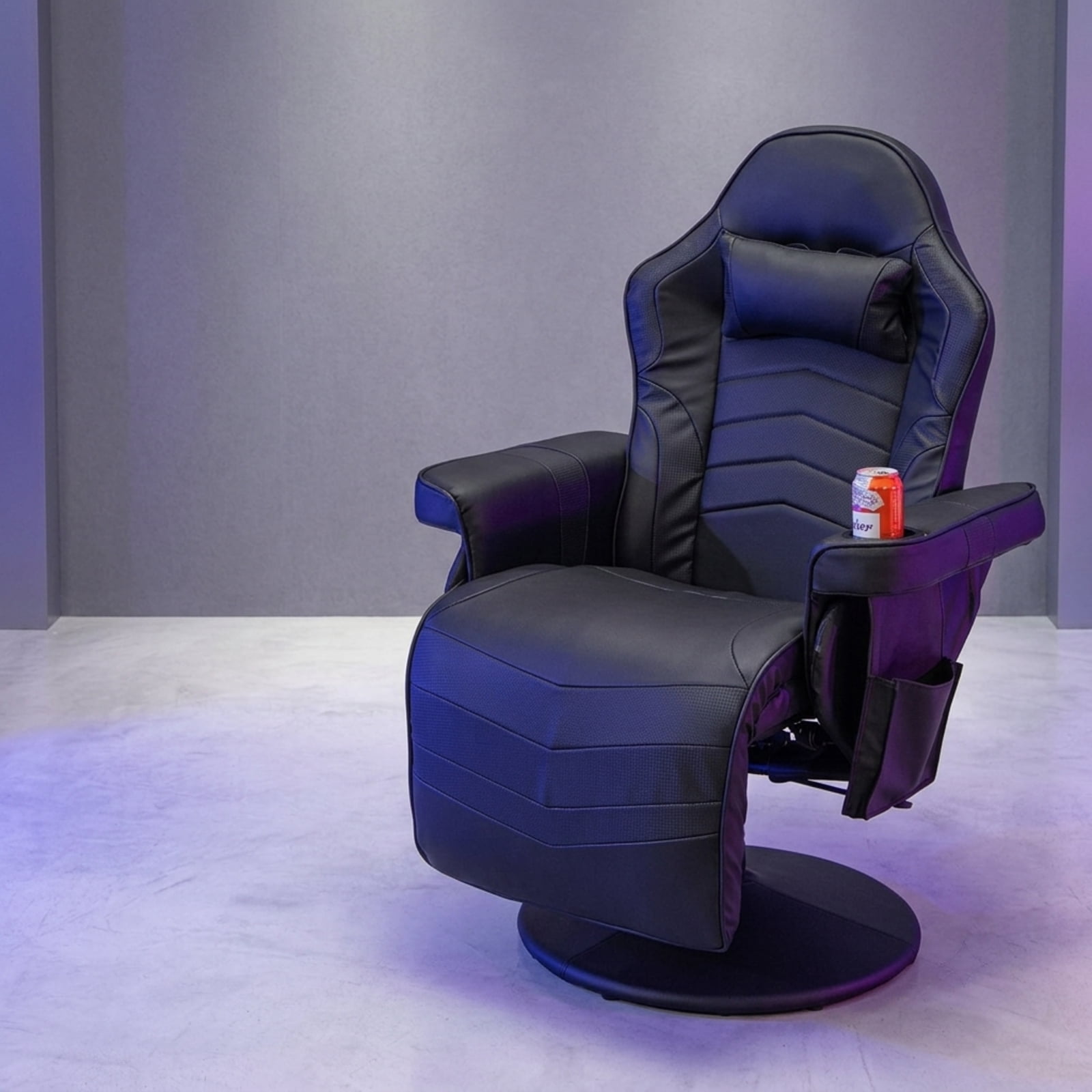Furnibear Massage Video Gaming Recliner with Adjustable Height Reclining Backrest Retractable Footrest and Cup Holder for Office and Gaming, Black