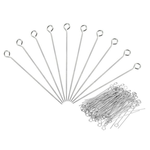 304 Stainless Steel Jewelry Eye Pins 500Pcs 50mm 22 Gauge Silver Open Eye Pins Jewelry Making DIY Craft Earrings