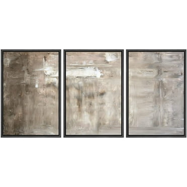 wall26 Framed Canvas Print Wall Art Set Gray & White Brushstroke Color Field Abstract Shapes Illustrations Modern Art Chic Colorful Ultra for Living Room, Bedroom, Office - 16"x24"x3 Bl