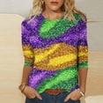 thumbnail image 2 of Penkiiy T-shirt Blouse à Manches 3/4 Col Rond Imprimé Mode Mardi Gras pour Femmes TG Multicolore, 2 of 5