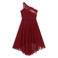 thumbnail image 6 of Manyakai Flower Girl High Low Wedding Dress Kids Sequin One Shoulder Ruched Party Pageant Prom Gown Burgundy 6, 6 of 7