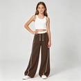 thumbnail image 6 of Trendy Teen Outfits School Girls Wide Leg Pants Casual Elastic High Waist Palazzo Pants Flowy Pleated Smocked Loose Straight Leg Trousers, 6 of 6