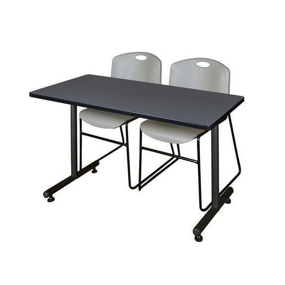 Regency 48" x 30" Kobe Training Table- Grey and 2 Zeng Stack Chairs- Grey