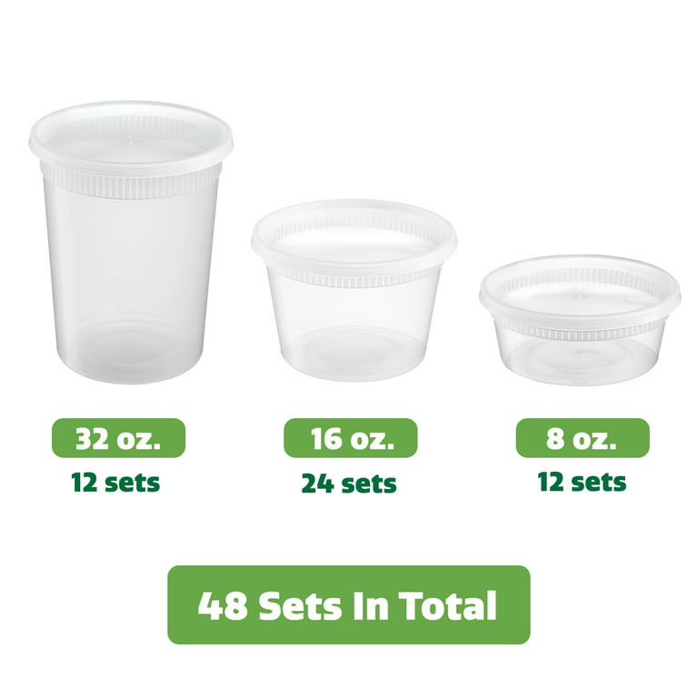 SafeWare Deli Plastic Food Storage Containers with Airtight Lids [  12Sets-8oz | 20Sets-16oz | 12Sets-32oz] - Great for Slime, Microwave |  Dishwasher 