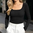 thumbnail image 5 of Ribbed Square neckline Tee with Long Sleeves, Women's & Women's Plus Black M, 5 of 6