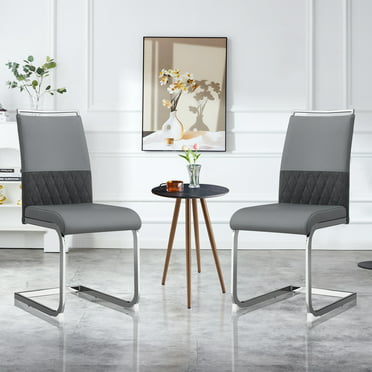 Modern Dining Room Chairs Set of 2,Kitchen Chairs with Metal Chrome Leg,2 Dinner Chairs,Grey Dining Chair for Dining Room