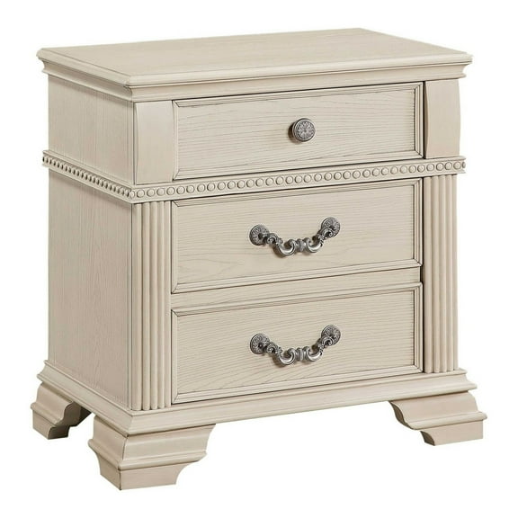 Akia 28 " Traditional 3 Drawer Nightstand Metal Knobs Crisp White