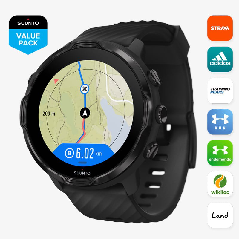 7 Graphite Edition GPS Smart Watch, Black with Wearable4U 3x Wristband Strap (Black/Lime+Khaki/Black+Khaki) Bundle - Walmart.com