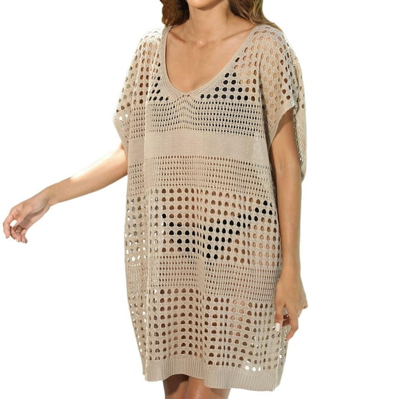 Fvwitlyh Robe de Plage Femme Tenue de Plage Vacances Paréo Bordure Vêtements Européens et Américains Chemise Tissée Ajourée Paréo de Bikini Robe Ample