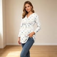 thumbnail image 4 of Edvintorg Maternity Blouse Plus Size Floral Printed V Neck Casual Pregnancy Top Long Sleeve Loose Pregnant Shirt with Drawstring Womens Clothing S-3XL Beige, 4 of 6