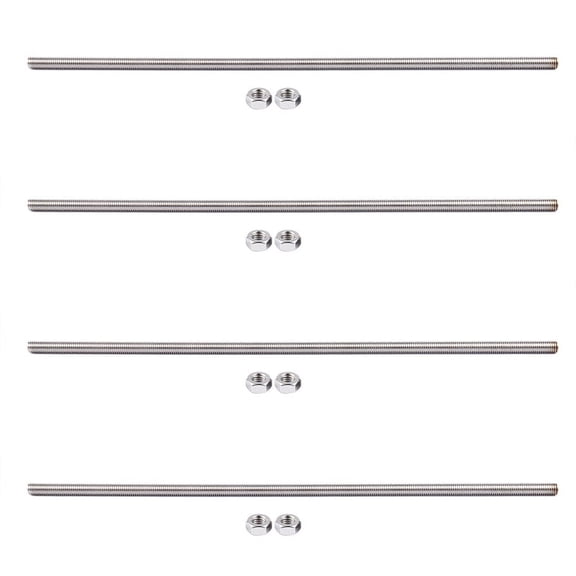 4pcs 320mm x M8 Stainless Steel Thread Bar Stock Rod Silver Tone