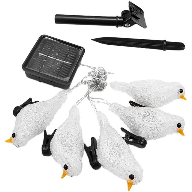Luces de cortina, 5 luces LED acrílicas impermeables para pájaros, cadena de lámpara de hadas Solar, máxima confiabilidad