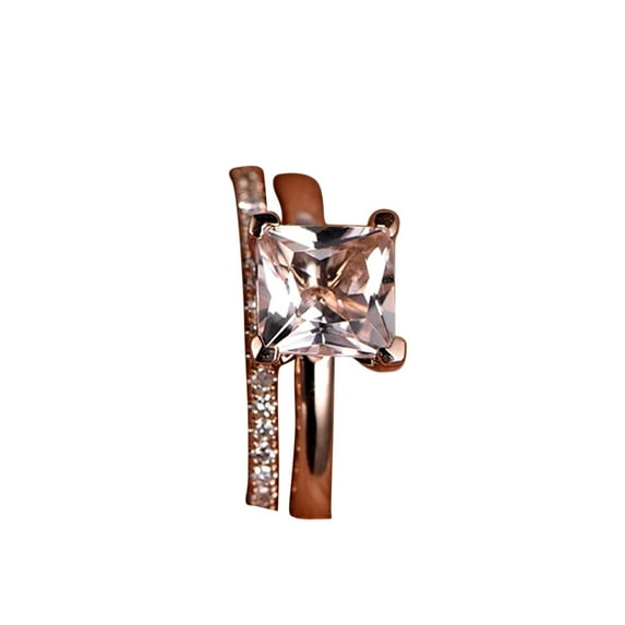 Perfect Bridal Set on Sale 1.25 carat Princess Cut Morganite and Diamond Bridal Set on 10k Rose Gold