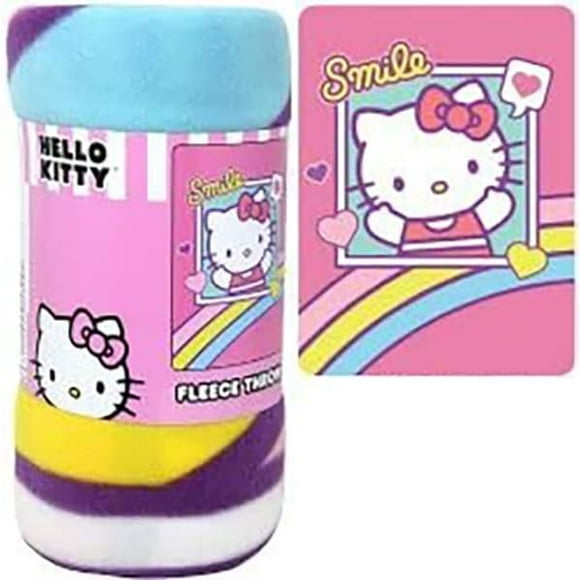 Couverture Northwest Hello Kitty Peinture de Dessin Animé (45 Pieds' X 60 Pieds') / Couverture Peluche Douce Hello Kitty Ensemble Déco de Chambre avec Autocollants et Plus pour Enfants Tout-Petits Enfants, Rose, (HLFL)