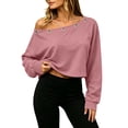 thumbnail image 2 of Women's Off Shoulder Crop Top Grommet Detail Long Sleeve Casual Pullover Sweatshirt, 2 of 9